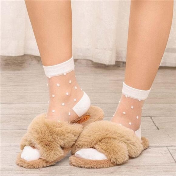 Sheer Ankle Socks – Polka Dot Mesh, Breathable Lace Style, 4 Colors - Picture 4 of 5